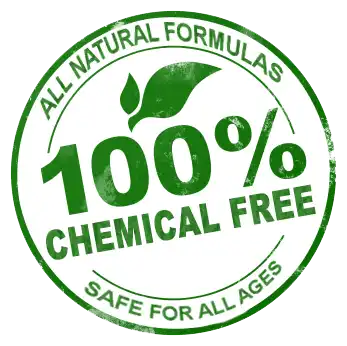 Green ’100% Chemical Free’ product label.