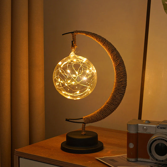 LED Multi-Shape Decorative Lights - Star, Moon, Apple USB Night Lights with Handmade Hemp Rope, Warm Iron Craft, Perfect Birthday & Christmas Gift