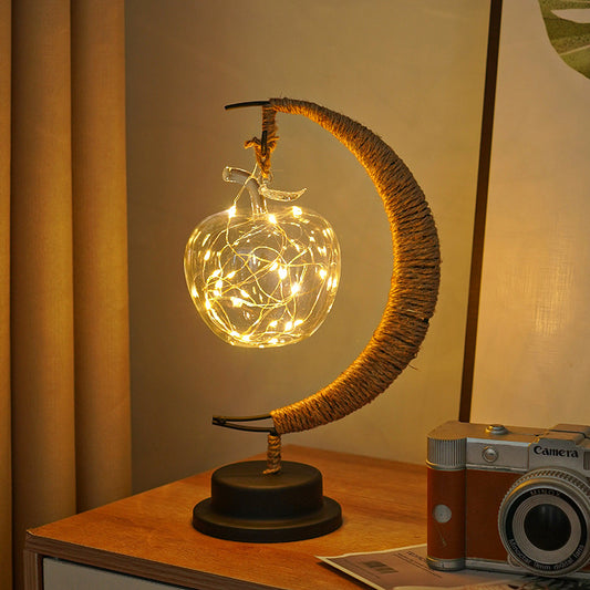  LED Multi-Shape Decorative Lights - Star, Moon, Apple USB Night Lights with Handmade Hemp Rope, Warm Iron Craft, Perfect Birthday & Christmas Gift
