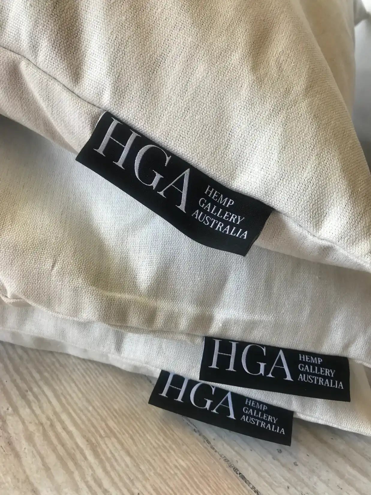 Hemp Gallery Australia labeled pillowcases.